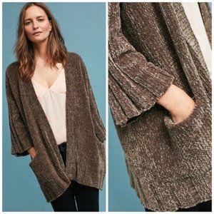 MOTH ANTHROPOLOGIE cardigan sweater chenille chunky oversized cozy brown M